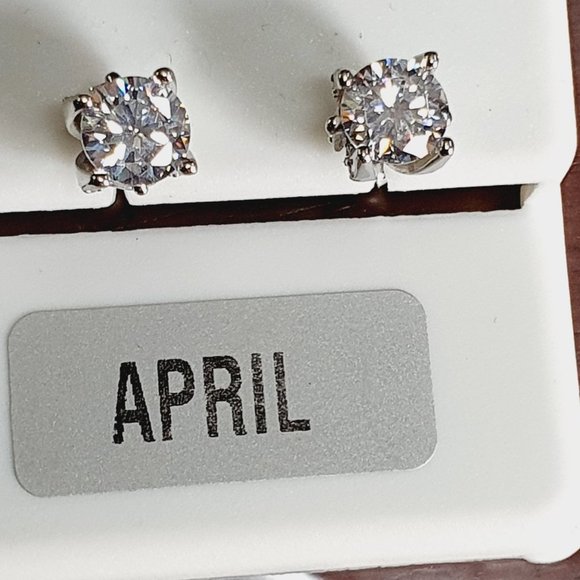 Birthstone S925 Sterling Silver CZ Stud Earrings for Women/Girl, US1925… - Picture 1 of 10
